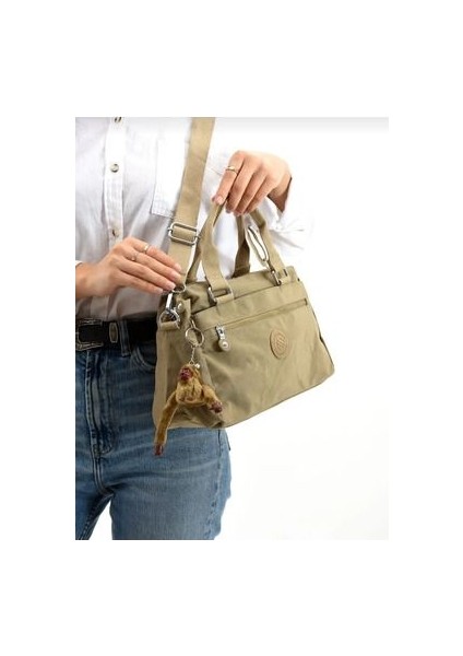 Sanmorris Krinkır Kumaştan Çok Bölmeli Kadın El ve Omuz Çantası