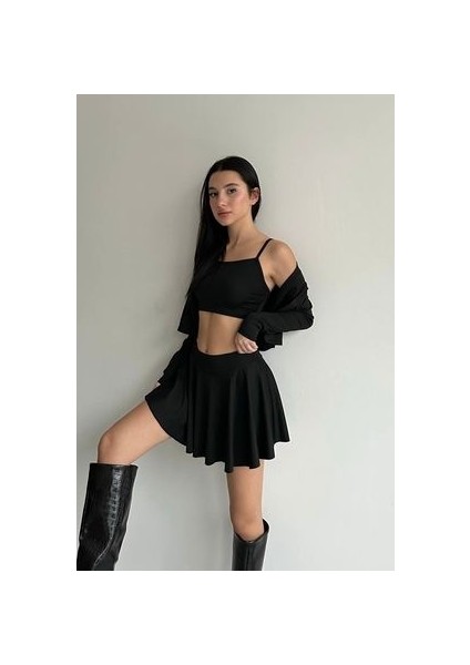 Askılı Crop,hırka ve Şortlu Etek Üçlü Takım fiyatları