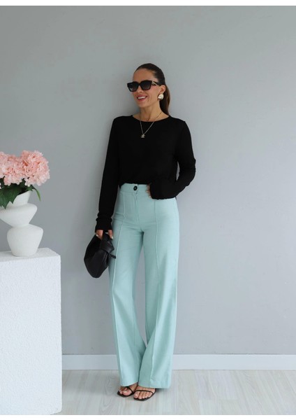 Mint Yeşili Dikiş Detay Pantolon