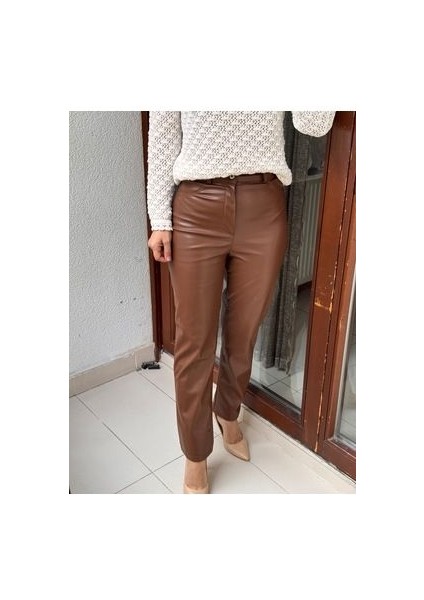 Butikmayamoda Mng Taba/camel Yuksek Bel Yumusak Deri Pantolon