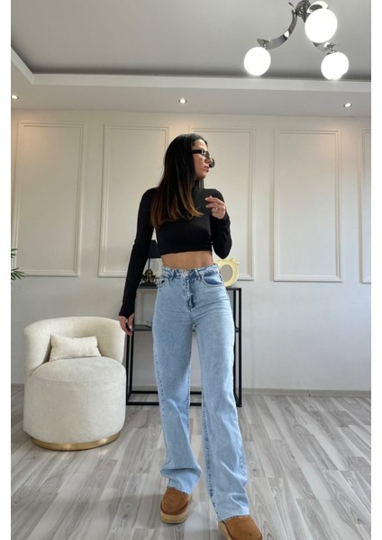 2505 Yüksek Bel Boyfrıend(Salaş) Bol Paça Kot Pantolon