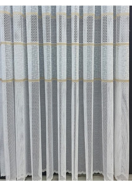 Bodrum Şeritli Tül Perde Gold (Pilesiz)