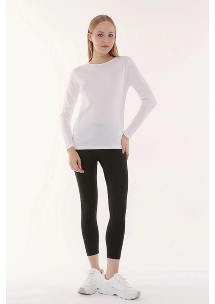 Uzun Kollu Bady Bisiklet Yaka Siyah ve Beyaz Renk