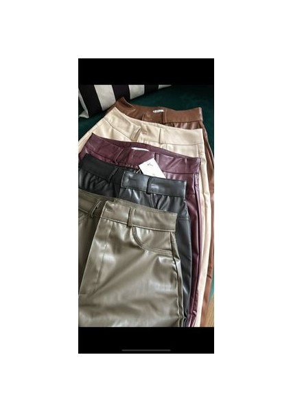 Butikmayamoda Mng Siyah Yuksek Bel Yumusak Deri Pantolon modelleri