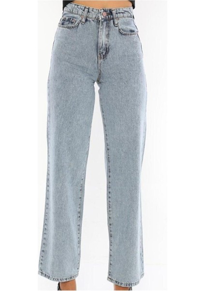 James Kadın Mavi Kar Yıkama Salaş Süper Yüksek Bel Likralı Bol Paça Denim Kot Pantolon fiyatları