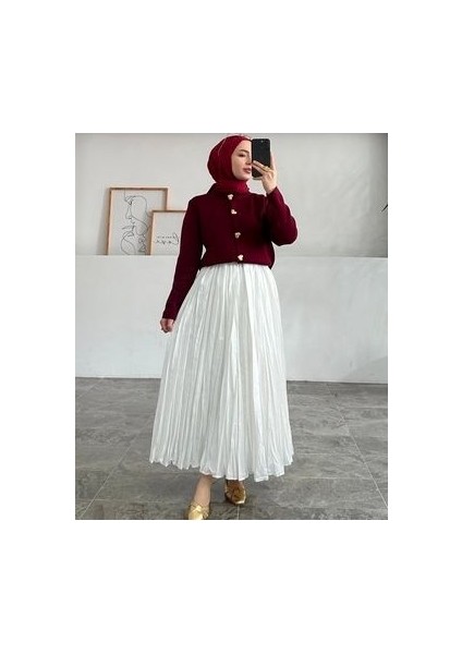 Bordo Kalp Düğme Triko Hırka