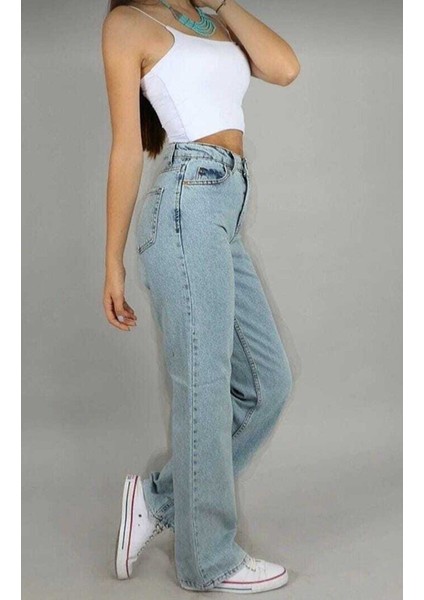 Lovely 90's Kar Yıkama Mavi Süper Yüksek Bel Kadın Salaş Jeans Palazzo (1 Beden Büyük Alınız) fiyatları