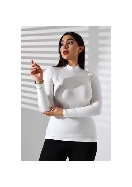 Yarım Balıkçı Uzun Kollu Likralı Bluz