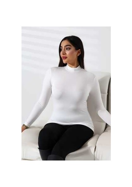 Yarım Balıkçı Uzun Kollu Likralı Bluz