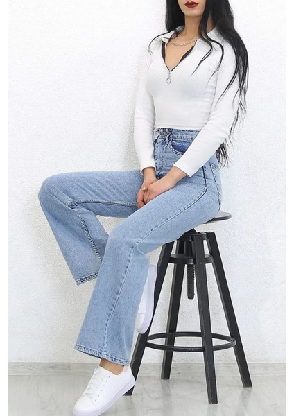 Eliza Açık Mavi Kar Yıkama Power Likralı Süper Yüksek Bel Salaş Paça Jeans (1 Beden Büyük Alınız) fiyatları
