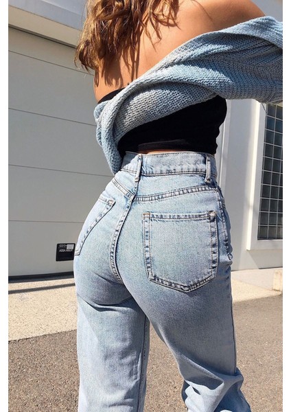 Oslo Açık Mavi Kar Yıkama Power Likralı Süper Yüksek Bel Salaş Paça Jeans Palazzo (Wide Leg)