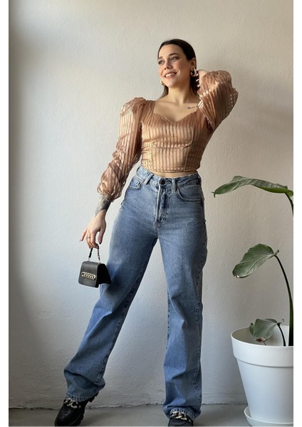 Penolope Kadın Orj Cj Düğmeli Wide Leg Jean