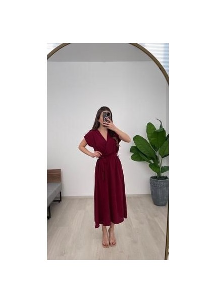 Kadın Kruvaze Kuşaklı Uzun Ayrobin Elbis fırsatları