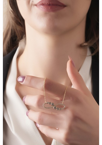 925 Ayar Gümüş Gold Kaplamalı Zirkon Taşlı Süzme Sonsuzluk Modeli Gümüş Kolye