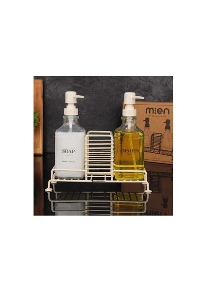 Mien 2'li Metal Standlı Cam Sıvı Sabunluk 500 ml Krem Renk modelleri
