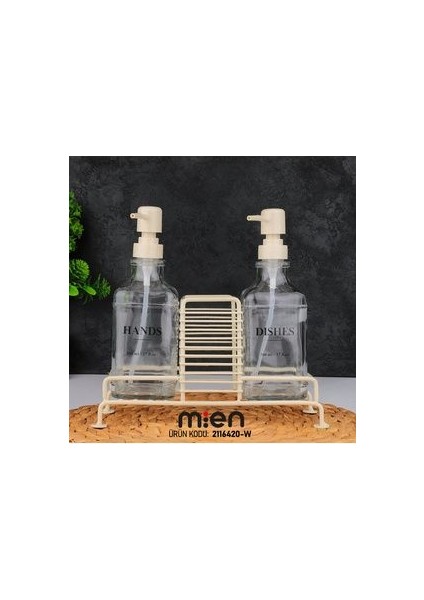Mien 2'li Metal Standlı Cam Sıvı Sabunluk 500 ml Krem Renk fırsatları