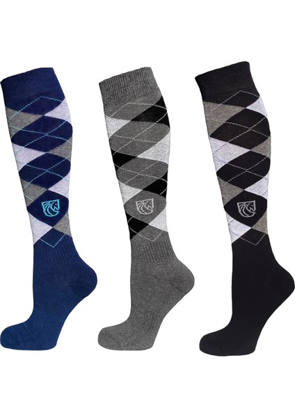 Pramoda 3'lü Paket Ekose Binici Çorabı