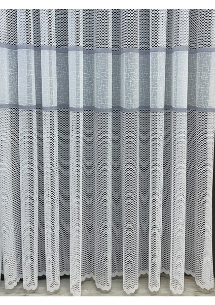 Bodrum Şeritli Tül Perde Gri (Pilesiz)