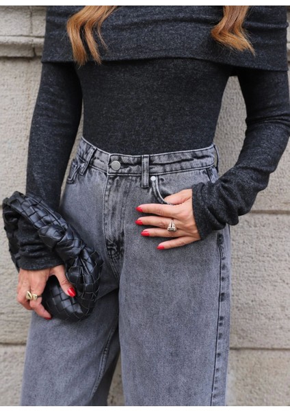 Gri Taşlamalı Bol Paça Jean Pantolon fırsatları