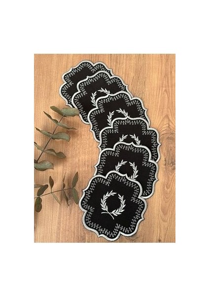 Sibelarthome 6’lı Başak Desen Siyah Gümüş Kahve Yanı Sunum Peçetesi