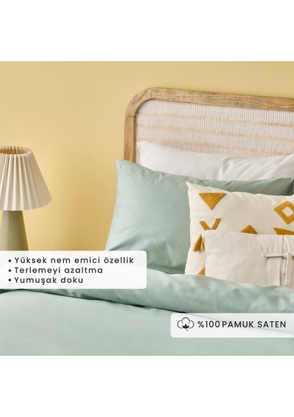 Pamuk Saten Supreme Çift Kişilik Nevresim Seti Yeşil (200 x 220 cm )