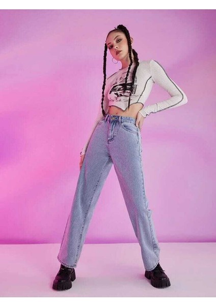 Vanessa Mavi Yüksek Bel Bol Paça Denim Kot Pantolon- Salaş Pantolon 2024