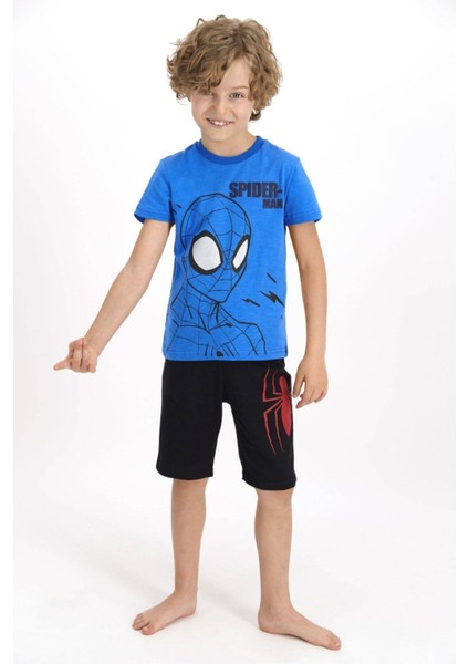 Spider Man Lisanslı Cobalt Mavi Erkek Çocuk Bermuda Takım