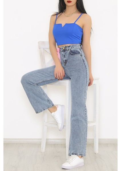 Kopitaiva 90's Kar Yıkama Mavi Likralı Süper Yüksek Bel Salaş Jeans Palazzo Pantolon