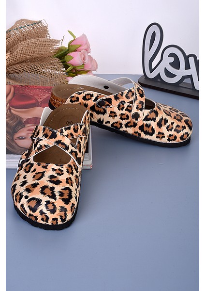 8103 Leopar Desenli Çapraz Sabo Terlik