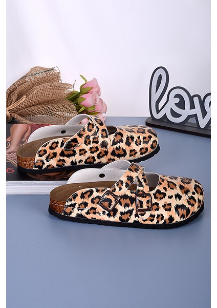 8103 Leopar Desenli Çapraz Sabo Terlik modelleri