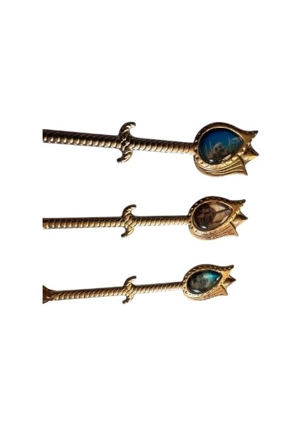 Vintage 6'lı Lale Formunda Gold Renkli Resimli Çay Kahve Reçel Baharat Sunum Kaşığı modelleri