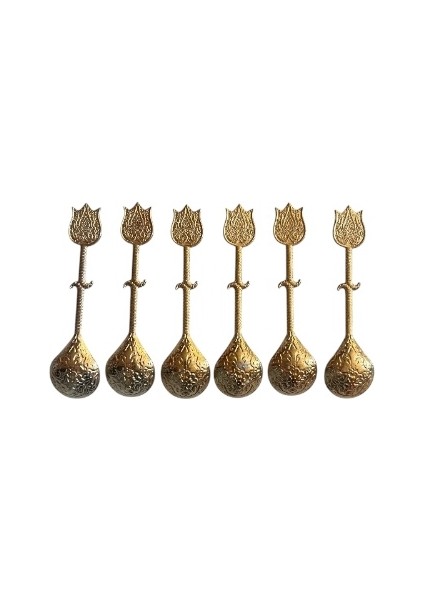 Vintage 6'lı Lale Formunda Gold Renkli Resimli Çay Kahve Reçel Baharat Sunum Kaşığı indirimleri