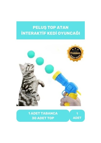 Premium Interaktif Kedi Oyuncağı Seti Evcil Hayvan Tabancalı Hareketli 30 Peluş Toplu Top Atan