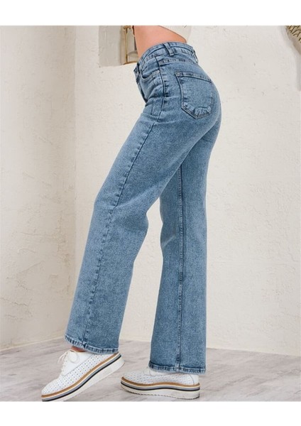 Wide Leg Kar Yıkama Kadın Salaş Jeans Pantolon, Bol Paça Mavi Kadın Kot Palazzo Jean Pantolon 2024 fiyatları