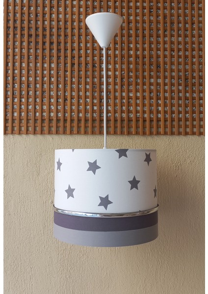 Beyaz Gri Kumaş Kaplama Yıldızlı Çocuk Odası ve Bebek Odası Avize Aydınlatma Sarkıt fiyatları