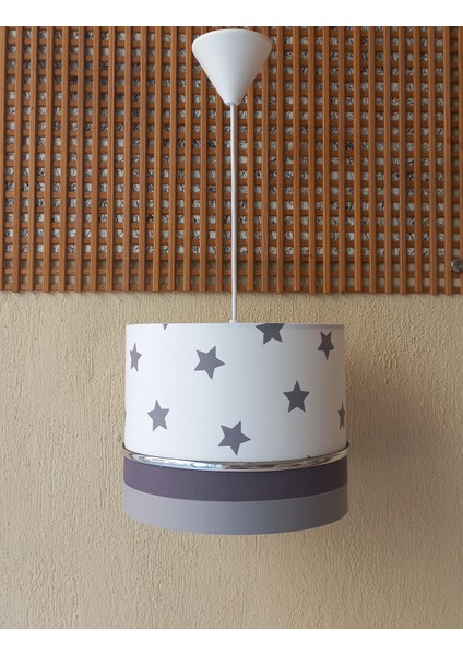Beyaz Gri Kumaş Kaplama Yıldızlı Çocuk Odası ve Bebek Odası Avize Aydınlatma Sarkıt modelleri
