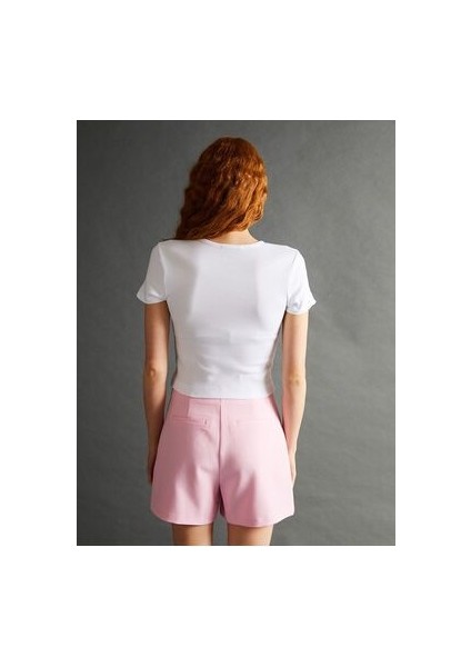 Bisiklet Yaka Dokulu Kadin Crop - S54595Z8