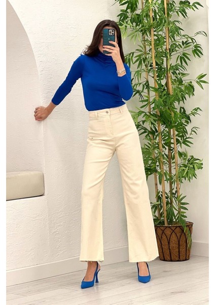 Penolope Kadın Bej Bol Paça Jean 2658