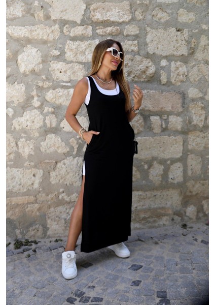Kadın Iki Parçalı Içi Mini Boy Atlet Üstü Ince Askılı Derin Yırtmaçlı Elbise modelleri