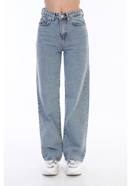 Kadın Açık Mavi Yüksek Bel Geniş Paça Bol,salaş Palazzo Jeans(1 Beden Büyük Alınız) fiyatları