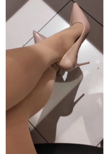 Kadın Nude Ten Rugan 8cm Ince Şeffaf Kapak Topuklu Stiletto Ayakkabı modelleri