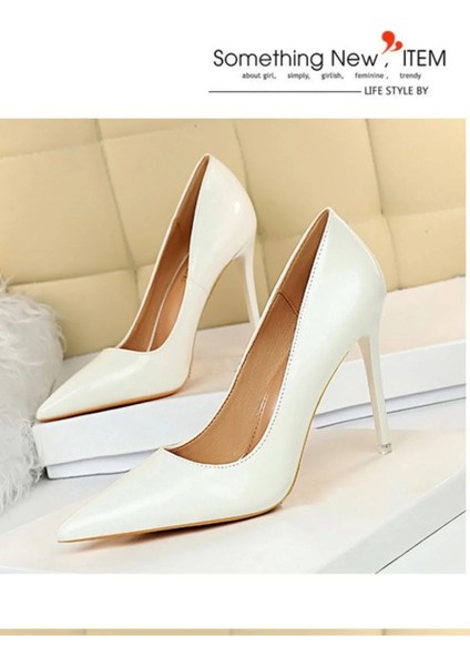 Kadın Beyaz Nude Cilt 8cm Ince Şeffaf Kapak Topuklu Stiletto Abiye Ayakkabı fırsatları
