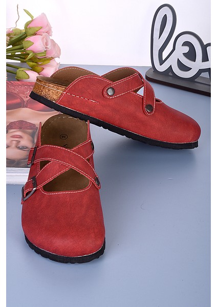 8104 Kırmızı Renkli Çapraz Sabo Terlik fiyatları