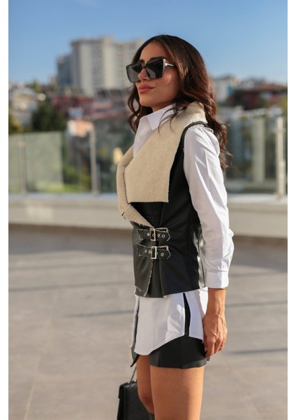 Kadın Kuzu Kürklü Suni Deri Yelek modelleri