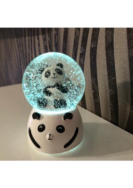 Büyük Boy Romantik Sevimli Panda Işıklı Püskürtmeli Otomatik Kar Küresi ve Müzik Kutusu