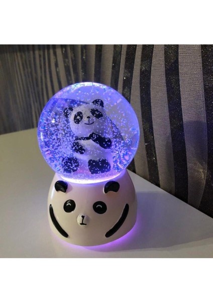 Büyük Boy Romantik Sevimli Panda Işıklı Püskürtmeli Otomatik Kar Küresi ve Müzik Kutusu