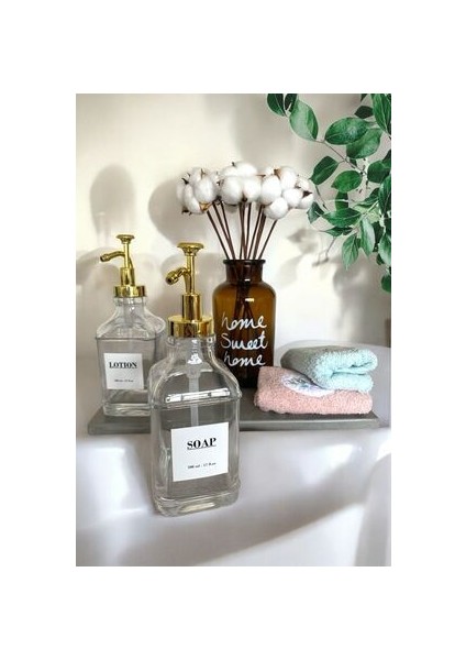 2'li Kristal Cam Sabunluk - 4 Etiket Hediyeli (Dishes, Hands, Soap, Lotion) - 500ML