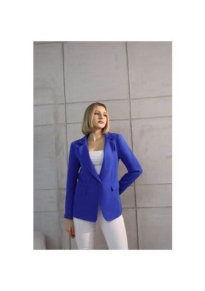 Mavi Tek Düğmeli Blazer Ceket