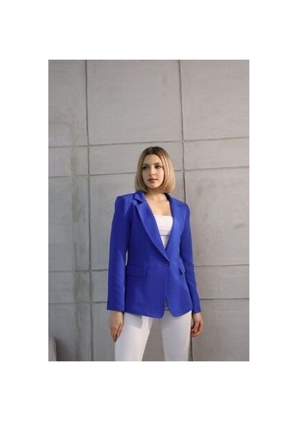 Mavi Tek Düğmeli Blazer Ceket modelleri