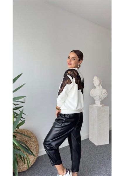 Klein Kadın Omzu ve Sırtı Dantel Detaylı Premium Sweatshirt fiyatları